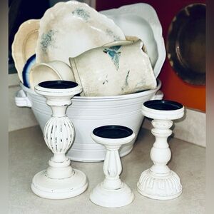 Shabby Chic Distressed Wooden Tiered Candle Holders (Set of 3)…